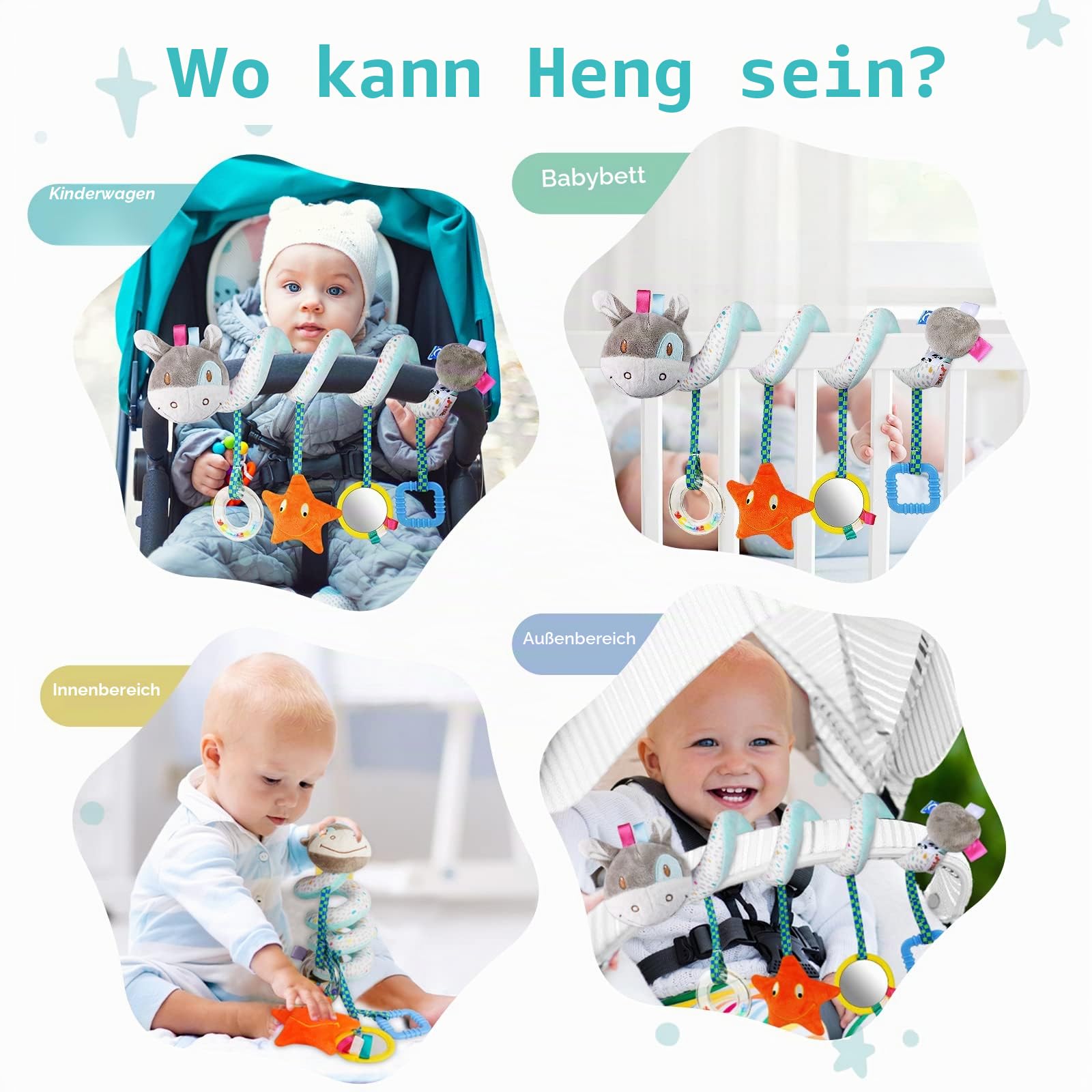 Vicloon Activity-Spirale Spielzeug, Kinderbett Spiralspielzeug, Babyschale Spielzeug Aufhängen an Babyschale, Wiege, Für Babys und Kleinkindern ab 0+ Monaten - Reise AktivitätSpielzeug(Esel)