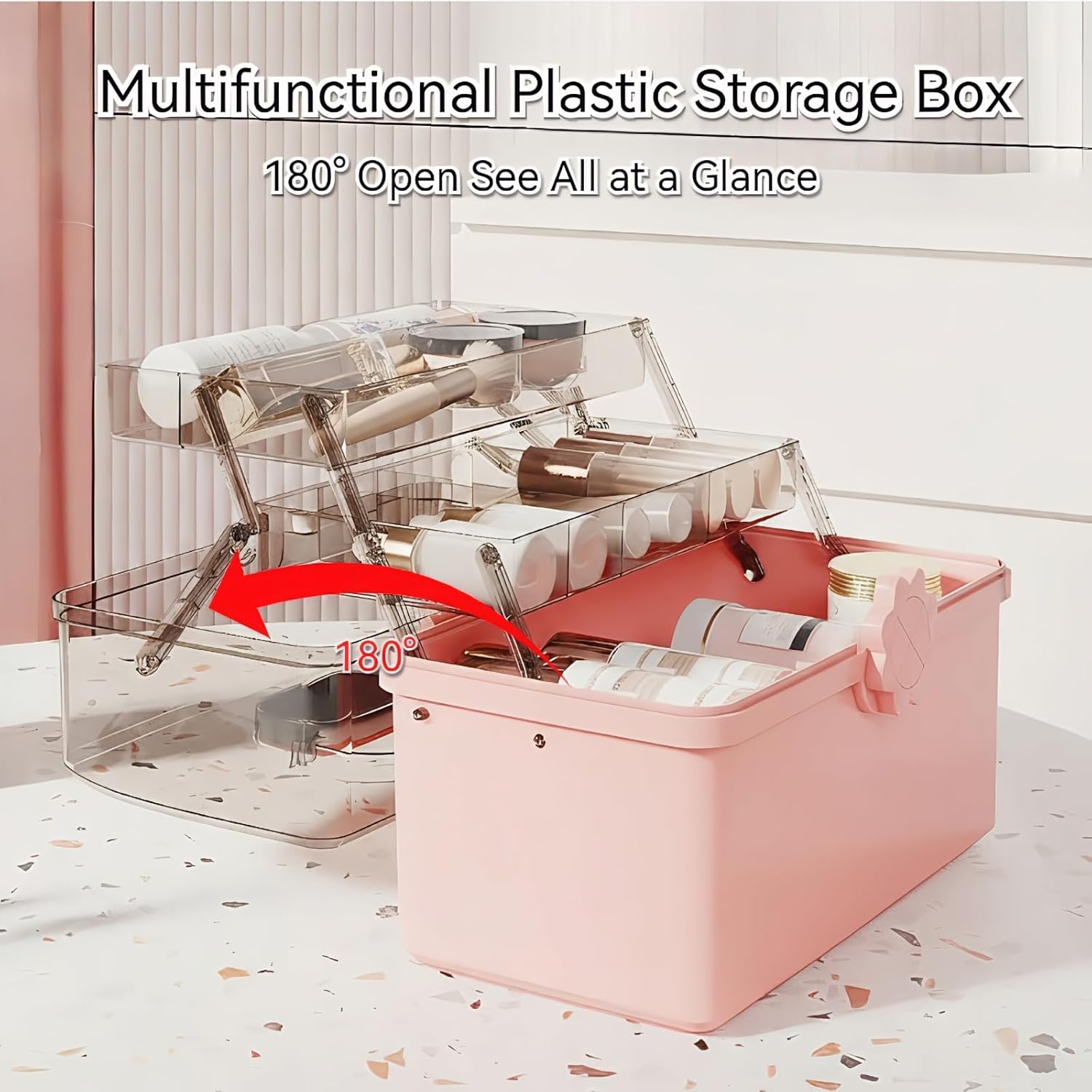 Pulseplay 3-Layer Plastic Storage Box with Handle Portable Folding Art Supply Organizer Multipurpose Case for Cosmetics,Jewelry,Sewing,Medicine,Nail,Hair Accessories - Image 6