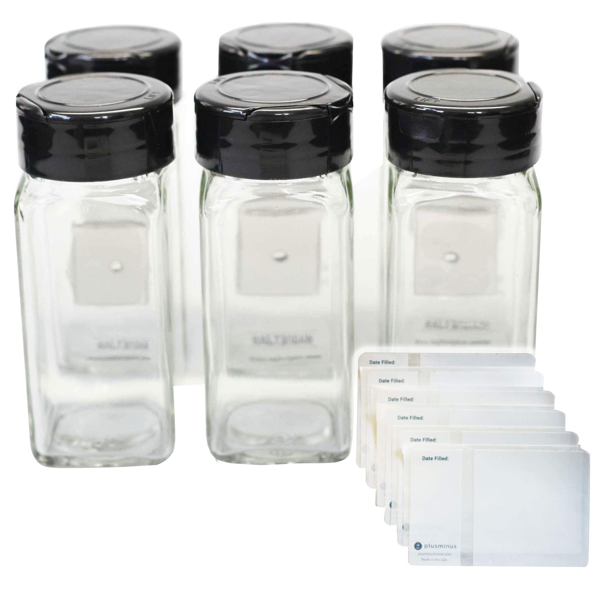 Plusminus MagnetJar - Ultra-Strong Vertical Magnetic Spice Jar with Sifter Cap and Multipurpose Blank Labels / 6 Pack / (4ounce - Medium, Black)