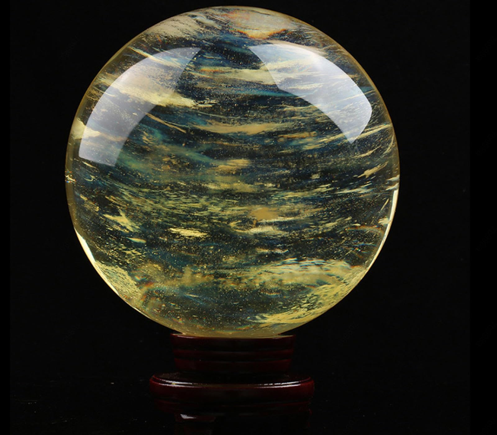 FOPURE Citrine Crystal Sphere Ball, Feng Shui Transparent Quartz with Holder for Wealth and Protect The House, ball-100mm