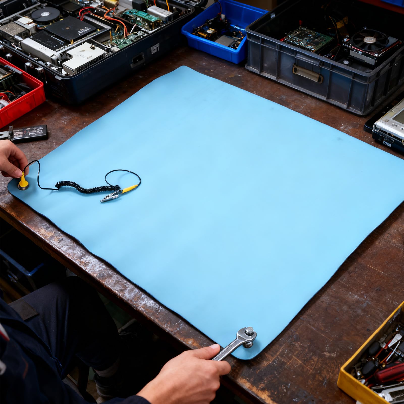 Jiawu Antistatische Matte, 26,4 X 20,1 Zoll Gummi-ESD-Pad für Elektronik, Inklusive 5,9 Fuß Erdungsdraht, Erstklassige Hitzebeständige ESD-sichere Lötmatte für die Reparatur von
