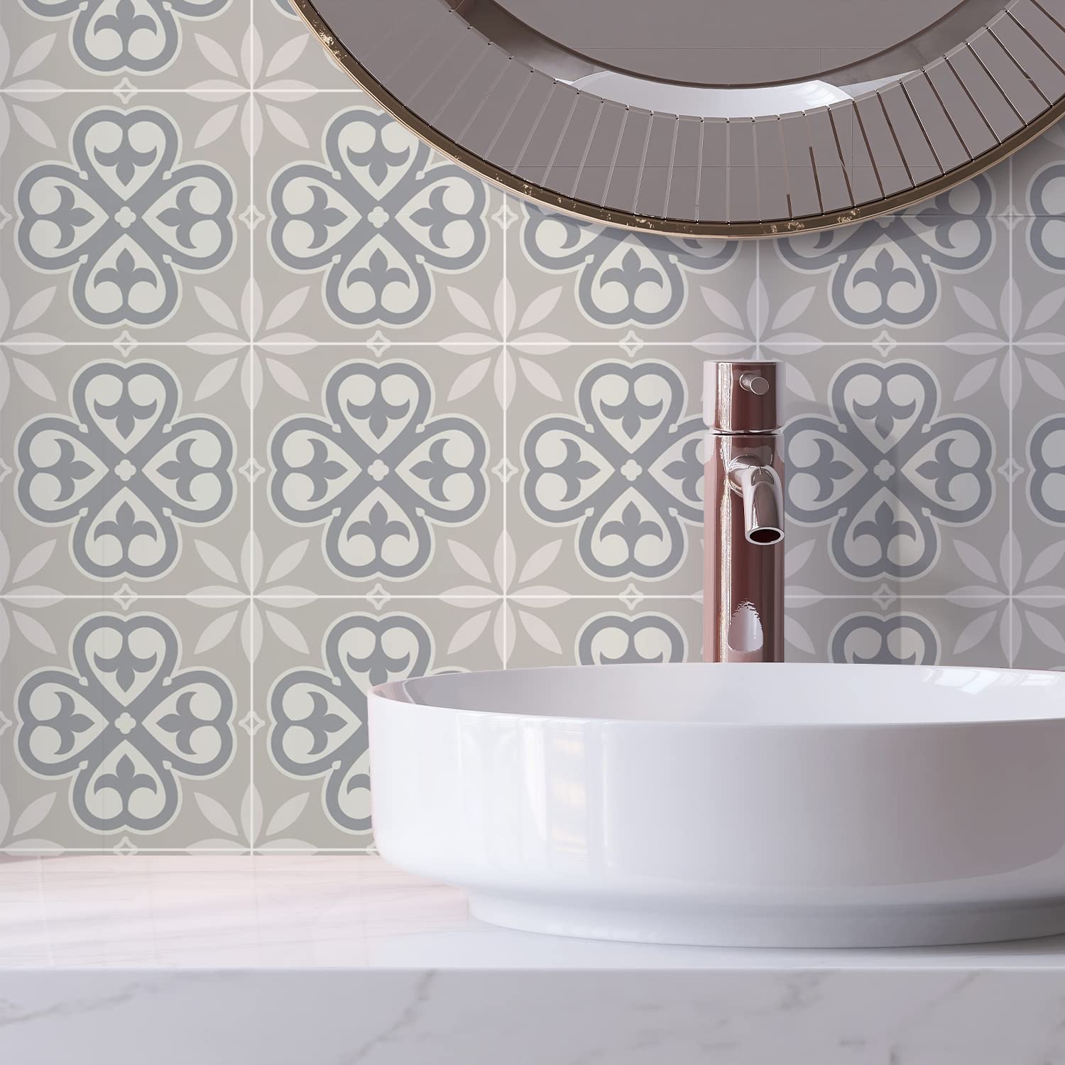 Alwayspon 24PcsX20cm/8inch Retro Gray Tile Sticker, Self Adhesive Stick on Tiles Transfer Sticker for Bathroom Kitchen, Splashback for Cooker, Peel and Stick Adhesive Vinyl Wall Tiles Sticker