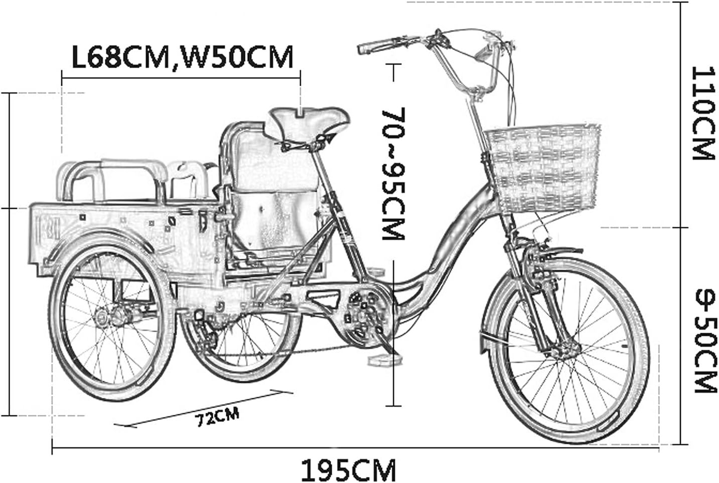 Adult Tricycle Three Wheel Bike 3 Wheel Bikes 7 Speed Three Wheel Cruiser Bike 20inch Comfort Bicycles with Rear Seat & Seat Belt for Seniors Women Men Cycling Pedalling
