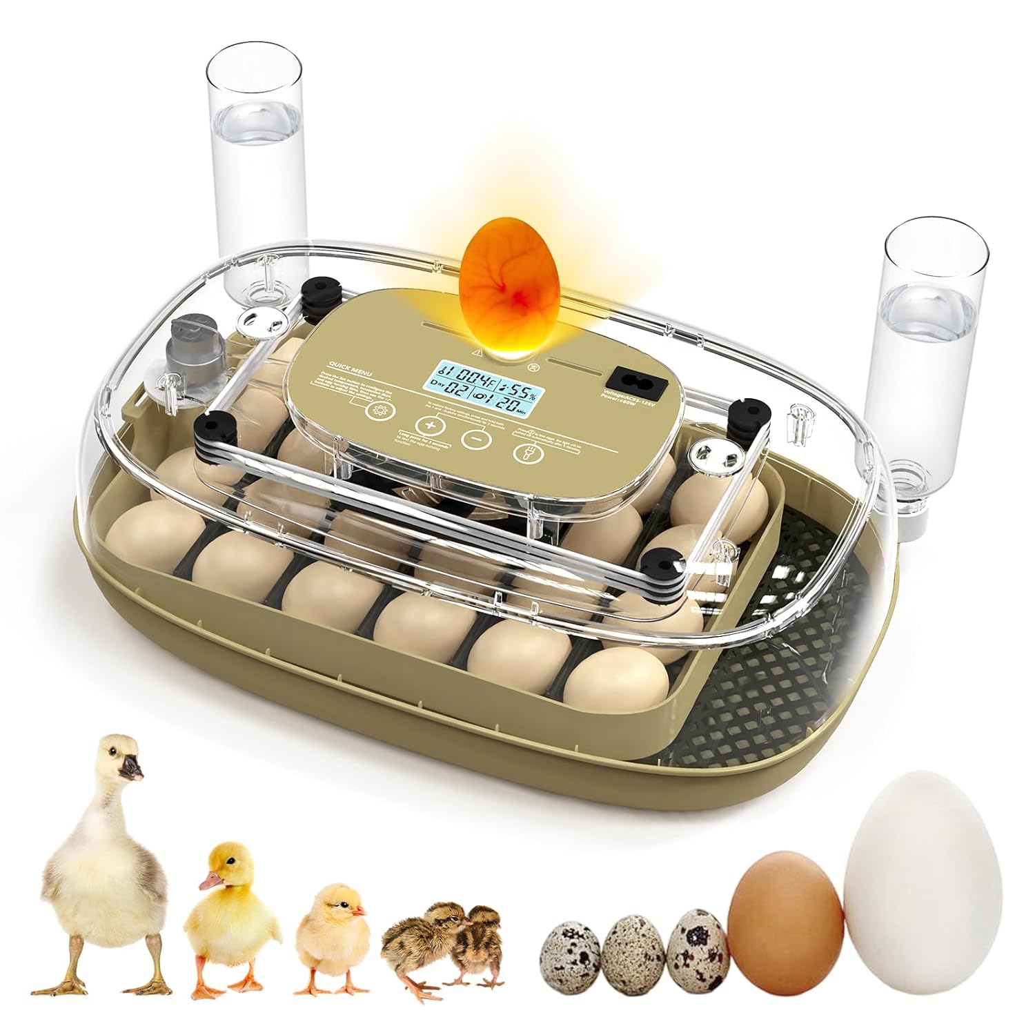 24 Egg Incubator for Hatching Eggs with Temperature and Humidity Control, LED Candling & Auto Turning for Chicken Duck Quail Birds, Ideal for Home Farm, Classroom, Beginners