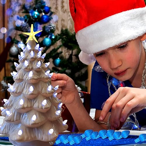 Miniatura 49 de Luces de repuesto de cerámica para árbol de Navidad, adornos de luz multicolor mediana para árbol de cerámica (117 bombillas + 5 estrellas superior)