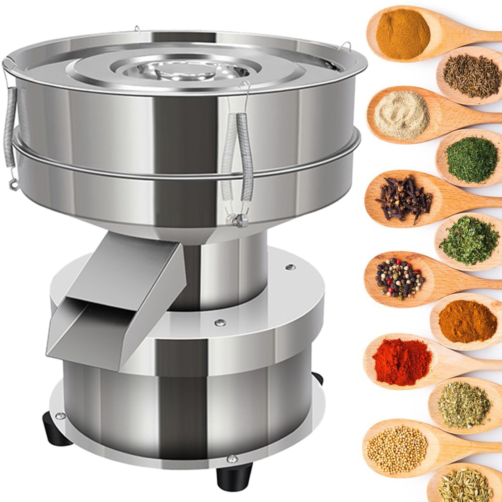 AYCDL Automatic Sieve Shaker Vibrating Sieve Machine 60 Mesh Flour Powder Sifter Electric Vibrating Sieve Machine Stainless Steel,2 * 60Mesh,60Mesh