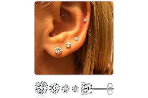 Hypoallergenic Stainless Steel Studs Earrings for Men and Women; Cubic Zirconia Simulated...