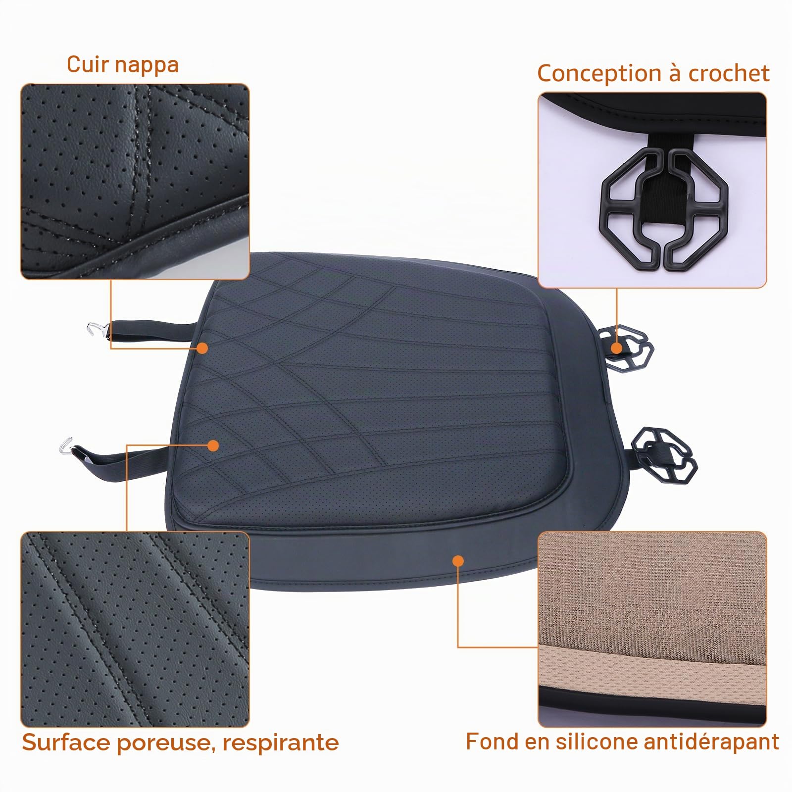 ZATOOTO Coussin Voiture en Cuir Nappa, Housse Siège Avant, Protection Conducteur, Confort, Respirant, Antidérapant, Universel