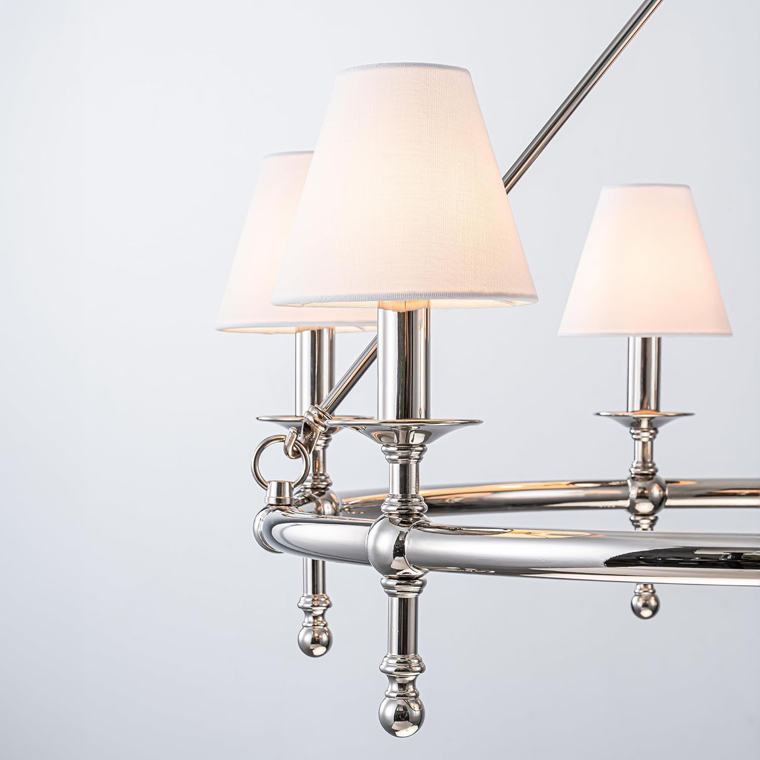 ALOADECOR 6 Lights W34in Polished Nickel and White Pleated Fabric Chandeliers for Dining Room Mid Century Modern Large Round Chandeliers for Classic Living Room