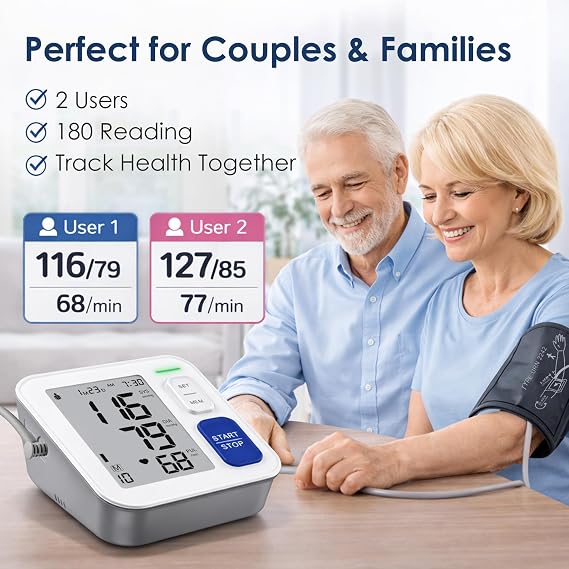 Blood Pressure Monitors for Home Use Upper Arm, Automatic Accurate BP Cuff 9-17 with 4 LCD Screen, 2 x 90 Memory & HR Detection, Digital BP Machine with USB Cable 4 AAA Batteries & Storage Bag