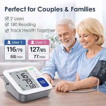Blood Pressure Monitors for Home Use Upper Arm, Automatic Accurate BP Cuff 9-17 with 4 LCD Screen, 2 x 90 Memory & HR Detection, Digital BP Machine with USB Cable 4 AAA Batteries & Storage Bag