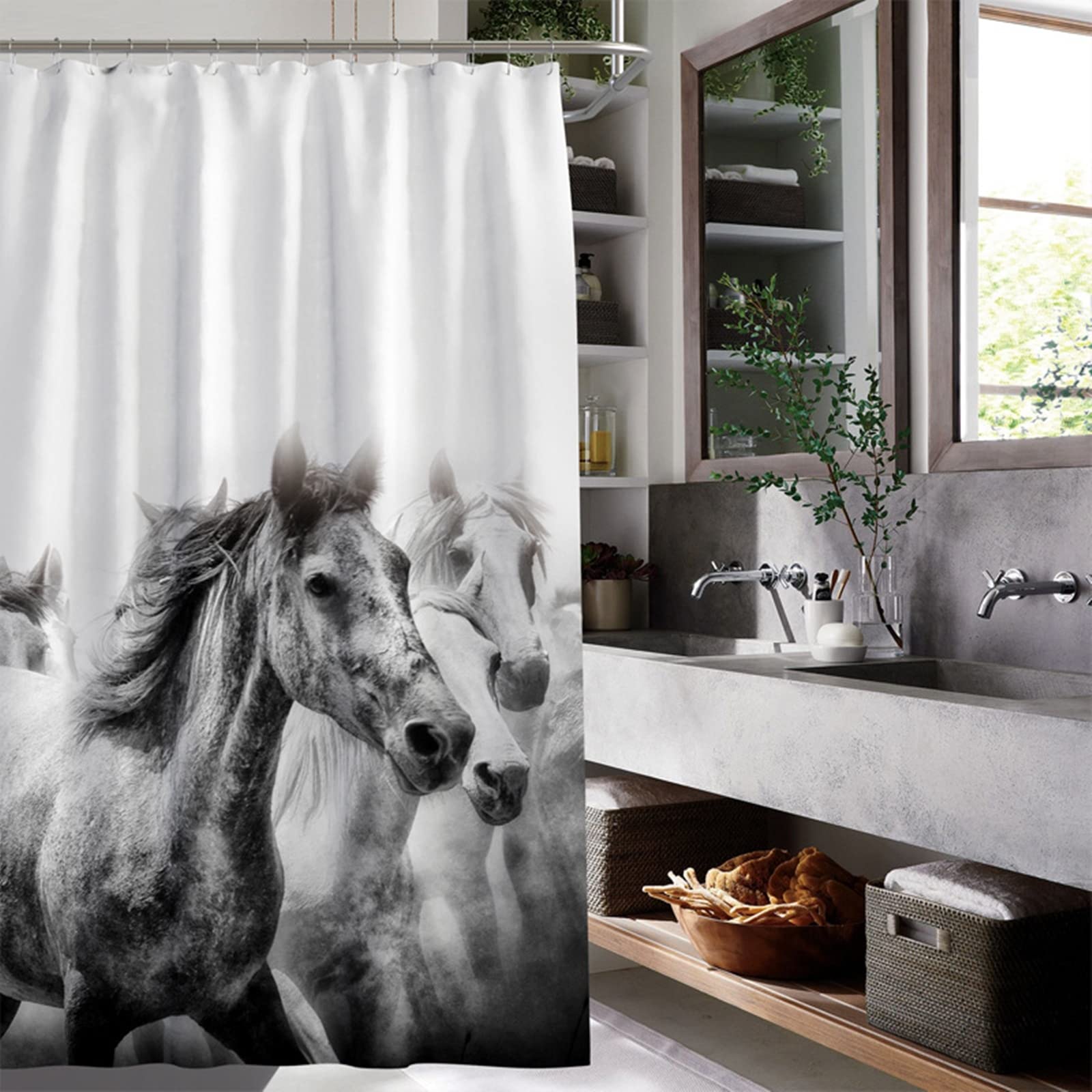 Tende da doccia per bagno, tenda da doccia corta, in poliestere, bianco, grigio, tenda da doccia 150 x 180 cm, decorazione per il bagno
