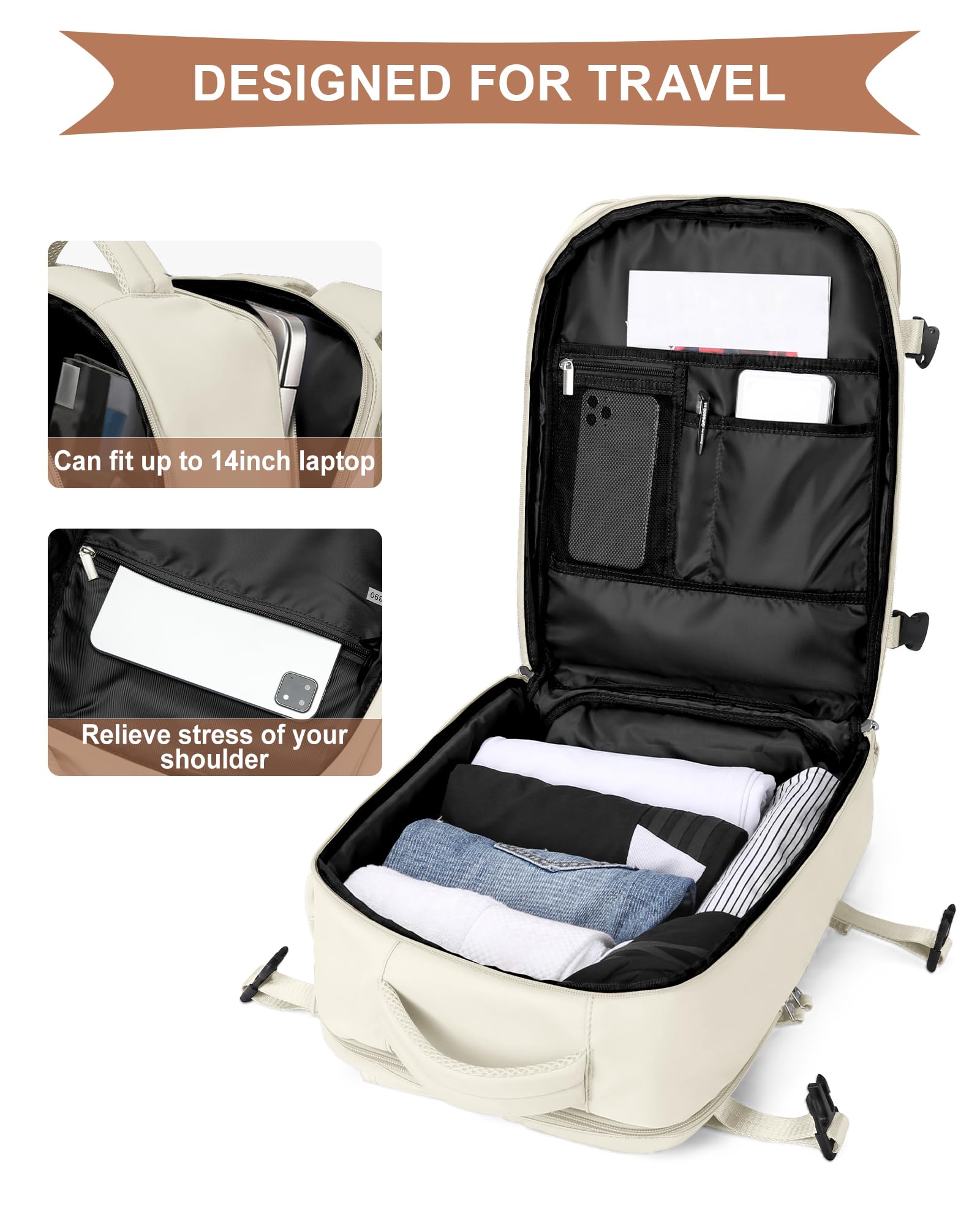 SZLX Zaino Ryanair 40x30x20 Sottovuoto Bagaglio a Mano 40x20x25 Donna Zaino da Viaggio 40x30x20 Wizzair Borse da Cabina per Easyjet 45x36x20 Uomo per Laptop 14 Pollici con Porta USB e Porta Scarpe