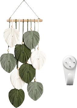 Bssowe Wall Decoration Craft Background Wall Decoration Boho Tapestry with Wooden Beads and Green Macrame Wall Hanging Outdoor for Living Room Bedroom Wedding Holiday Decoration