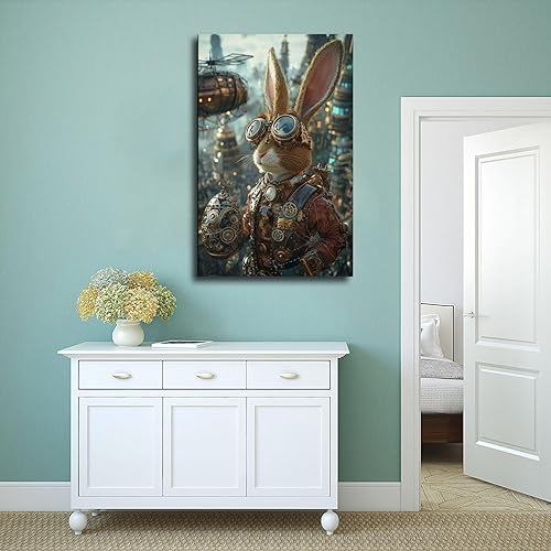 Miniatura 4 de Steampunk - Arte de pared de Pascua  Conejito futurista retro y huevo mecánico  Póster de fantasía industrial Steam City  Decoración única de Pascua