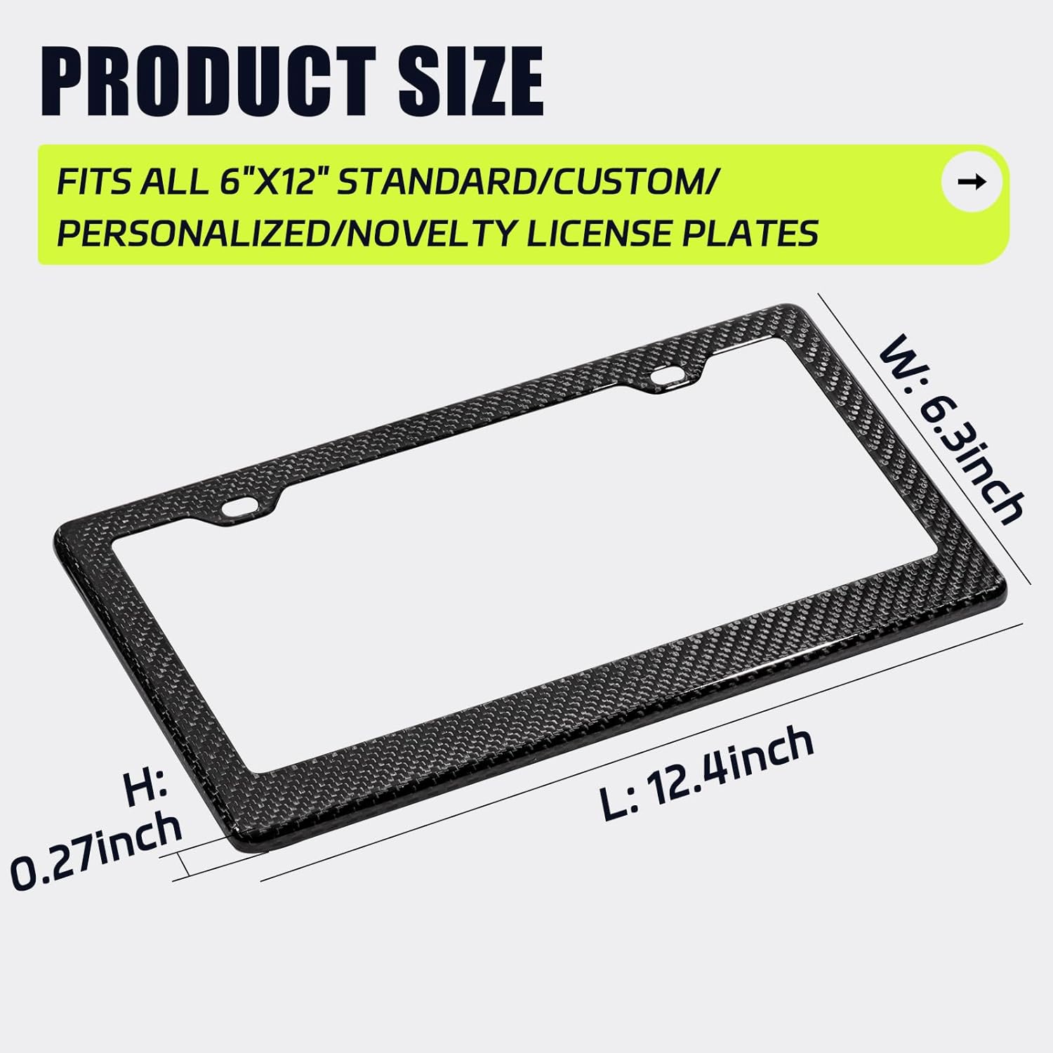 Real Carbon Fiber License Plate Frame, 100% Pure Carbon Fiber Frame, Black License Plate Holder Cover with Screw Caps, Anti-Vibration Pads, (Twill 2 Hole) - Image 2