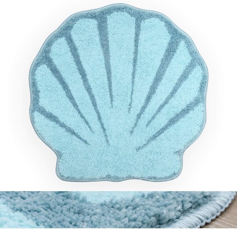 RORA Bath Rug Aqua Blue Seashell Shape Cartoon Plush Water Absorbent Bathroom Decor Mat Bathtub Bathroom Doormats for Kid's Bathroom Children’s Room Non Slip Washable Toilet Rug
