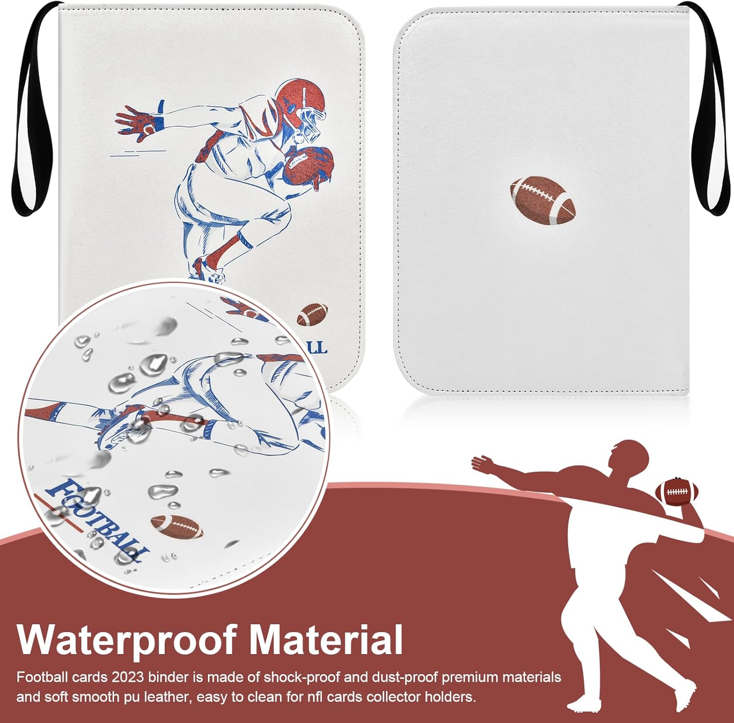 Boobowl Football Baseball Cards Binder, 2022 Sports Trading Card Sleeves Holder Album for NFL, 440 Pockets Display Storage Protectors Collectors Fits PM TCG (Folder Only)