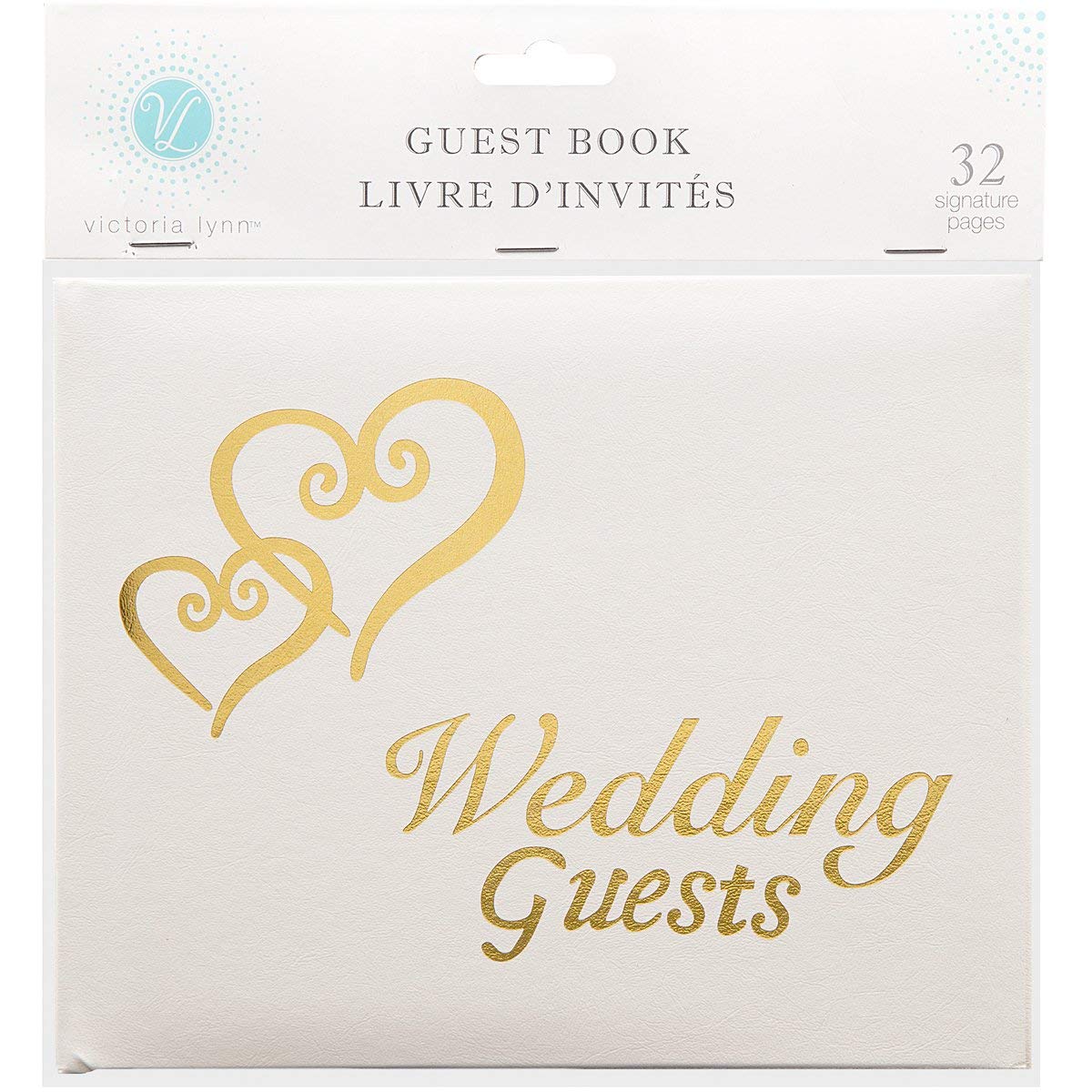 Livre d'or Darice blanc et coeurs dorés pour table de réception de mariage