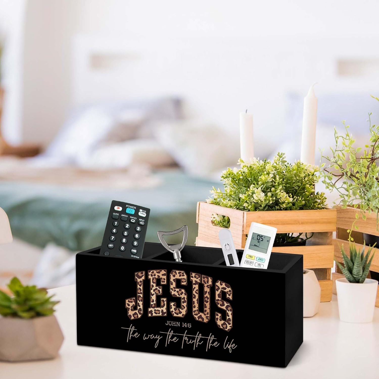 Leopard Print Christian Jesus Pen Holder for Desk, Christian Gifts for Women Pencil Organizer, Bible Verse Religious Cheetah Wooden Pen Holder Desk Accessories Decor for Home Office image 4
