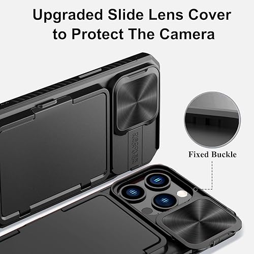 Miniatura 3 de for iPhone 15 Pro Case Wallet with Card Holder (4-5 Cards) & Slide Camera Cover & Kickstand, Military Grade Drop Protection Rugged Shockproof Black