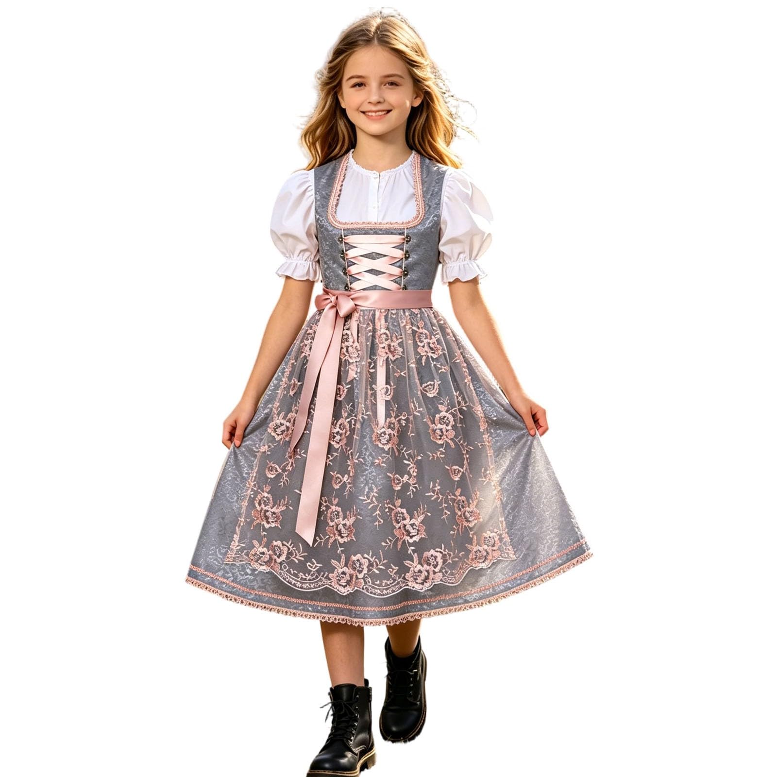 Midi Dirndl Kinder Mädchen Trachtenkleid Dirndl-Sets Kinderdirndl