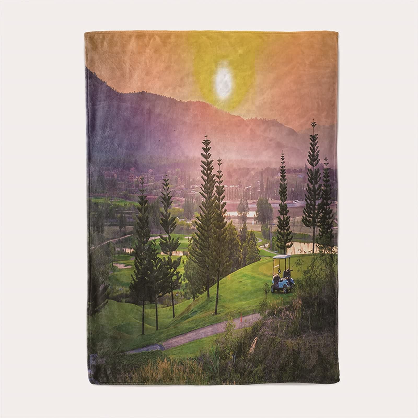 Aeici Coperta da letto soffice, grande coperta verde in flanella prato, tramonto 171 x 200 cm, per viaggi e campeggio