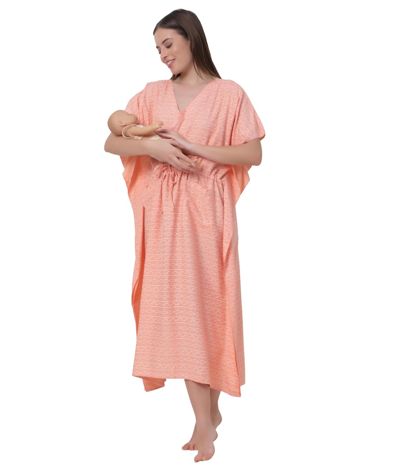 Noty® Women's-Printed Rayon Maternity & Nursing Kaftan with Both Side Zippers and Pockets | Soft & Breathable Feeding Nigh...