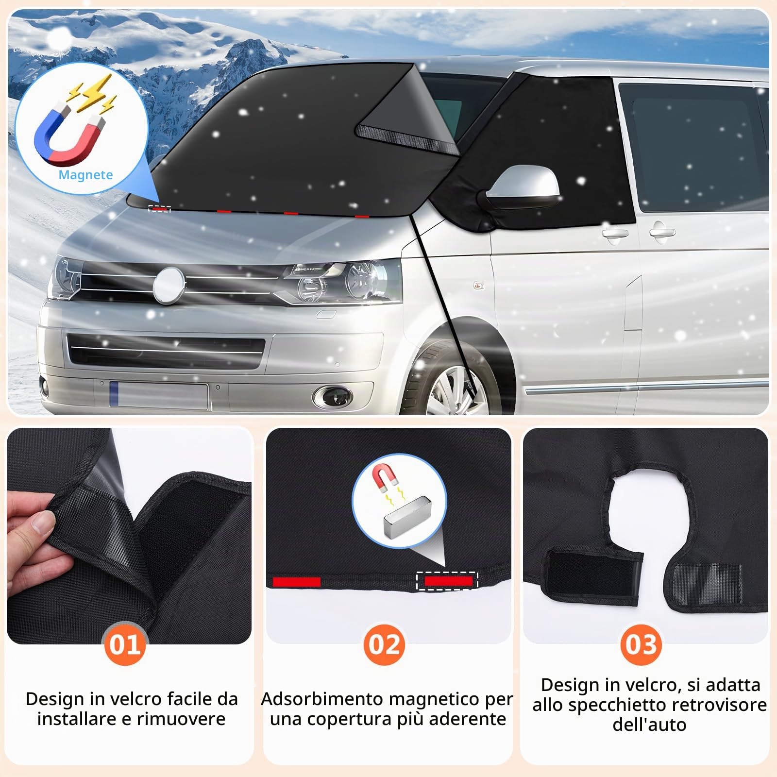 ZATOOTO Copri Antigelo Parabrezza Auto per Inverno Ghiaccio per VW T5 T6 - Telo Antigrandine Magnetico - Copertura Parasole per Parabrezza
