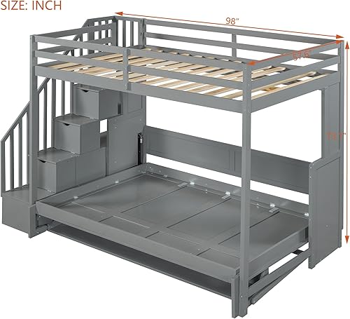 Miniatura 2 de Merax Cama Murphy de Tamaño Completo sobre Tamaño Completo con Elevador Hidráulico y Escritorio Integrado, Cama de Pared que Ahorra Espacio con Gris