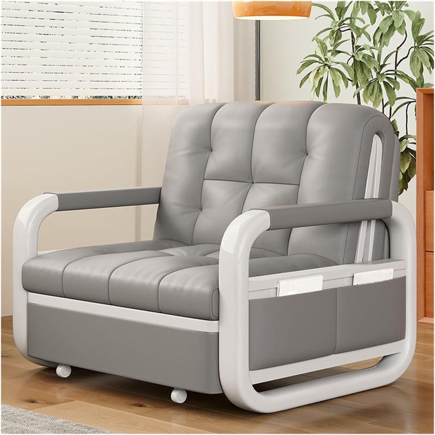 送料込+コンバーチブルソファーベッド 折りたたみ式と拡張可能な中世スタイルのレザーシングルソファベッド(大きい)