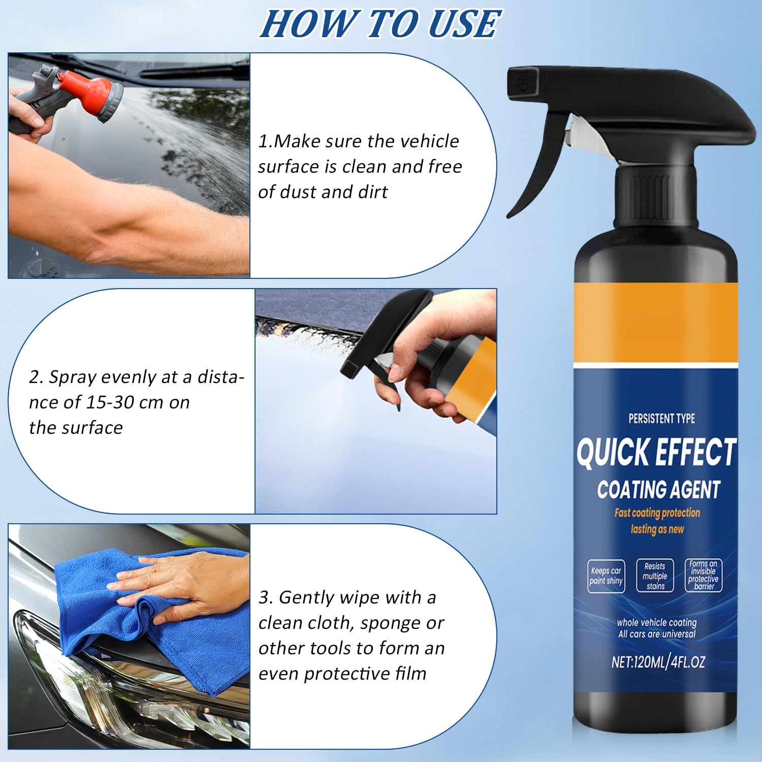 2Pcs Advanced Quick Effect Coating Agent,Car Coating Spray, 2025 New Car Paint Protection，Car Scratch Wax Polish Spray Waterless Wash，Multi-Purpose Oil Film Emulsion Glass Cleaner - Image 5