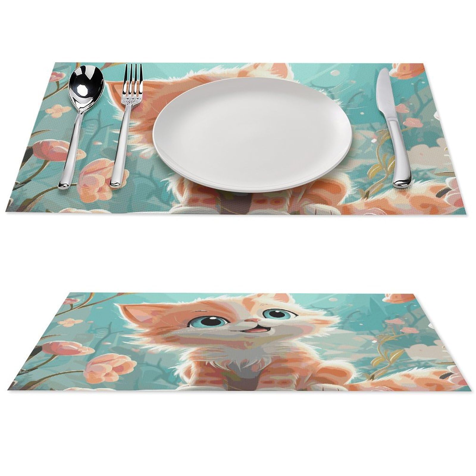 Set de table lavable antiderapant PVC motif chat mignon x4