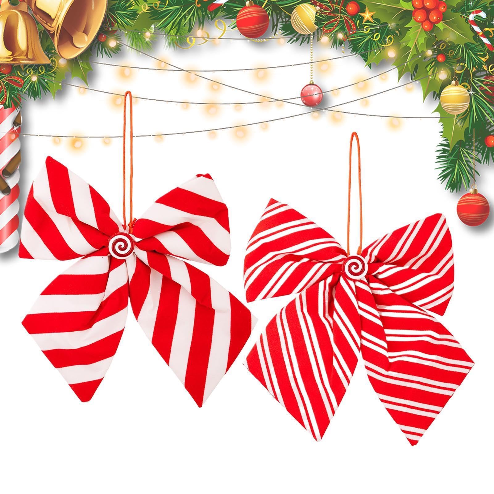 Weihnachtsschleifen für Weihnachtsbaum 2-teiliges Streifen-Design | 23x20cm Rot-Weiße Schleifen Anhänger Für Weihnachtsbaum Für Haustür Feiertag Treppe Geburtstag Hochzeit Geschenkver