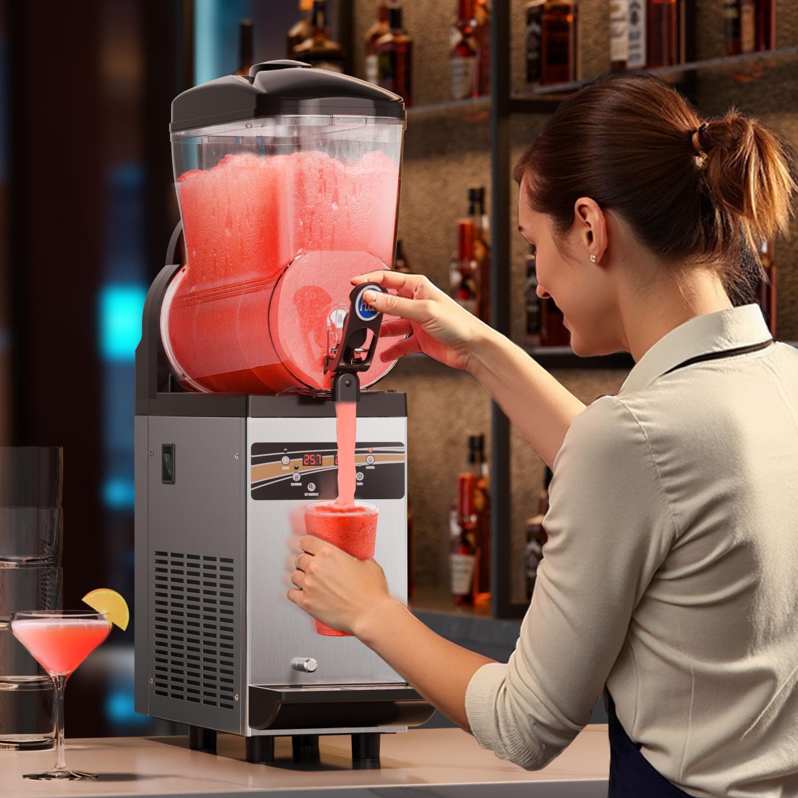 VEVOR - Máquina comercial de margarita, máquina comercial de granizado de un solo tanque de 15 l, 60 tazas de acero inoxidable para batidos de margarita, máquina de bebidas congeladas, máquina de