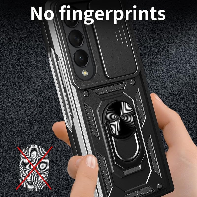 Image of Tough Armor Back Cover for Samsung Galaxy Z Fold 4 5G Bumper Back Case | Ring Holder & Sliding Camera Shield Cover | 360 Degree Protection Back Case Cover (Black)