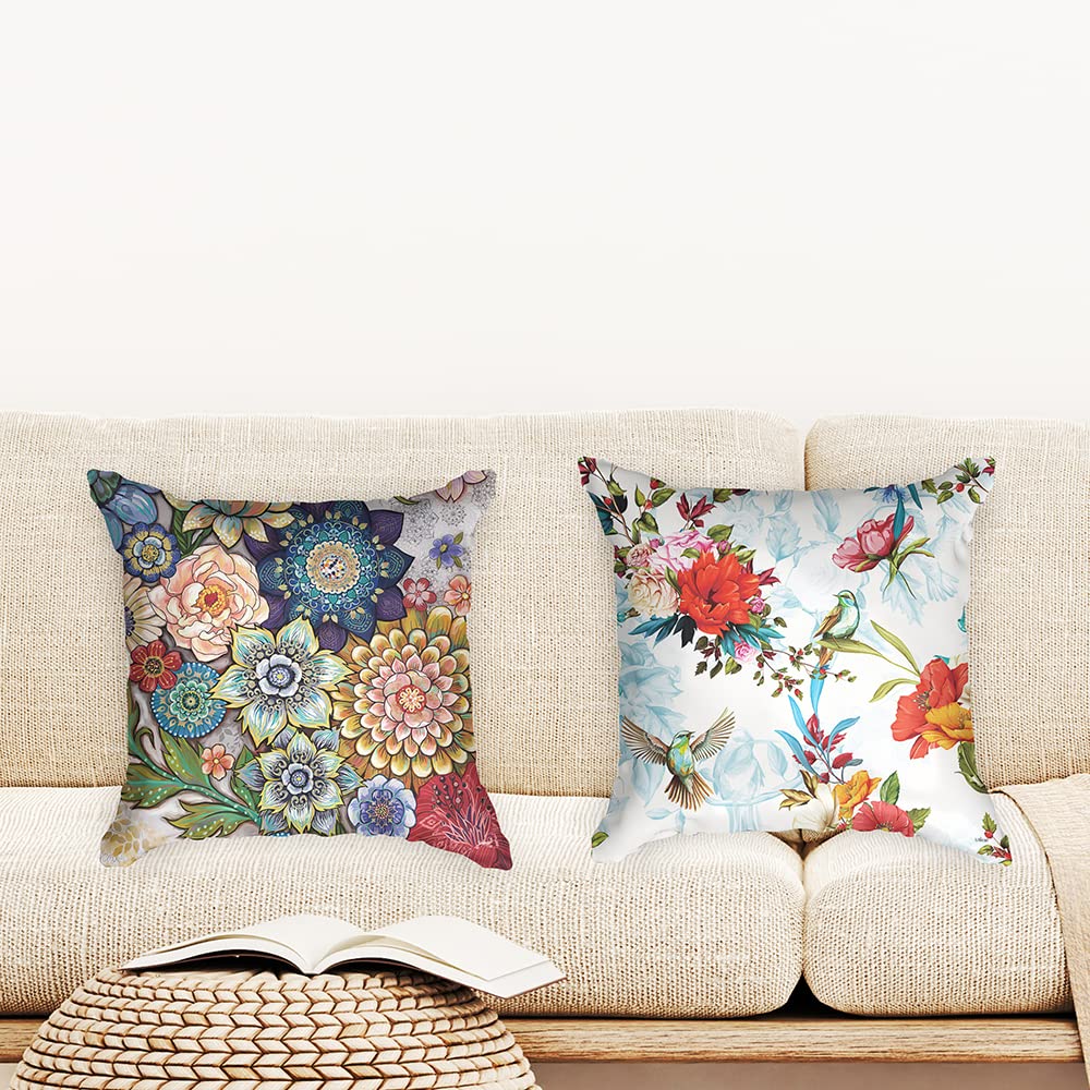Ulticool, Cushion Cover, Flowers Nature Art, Set of 2 Designs, 45 cm x 45 cm, Decorative Cushion without Filling