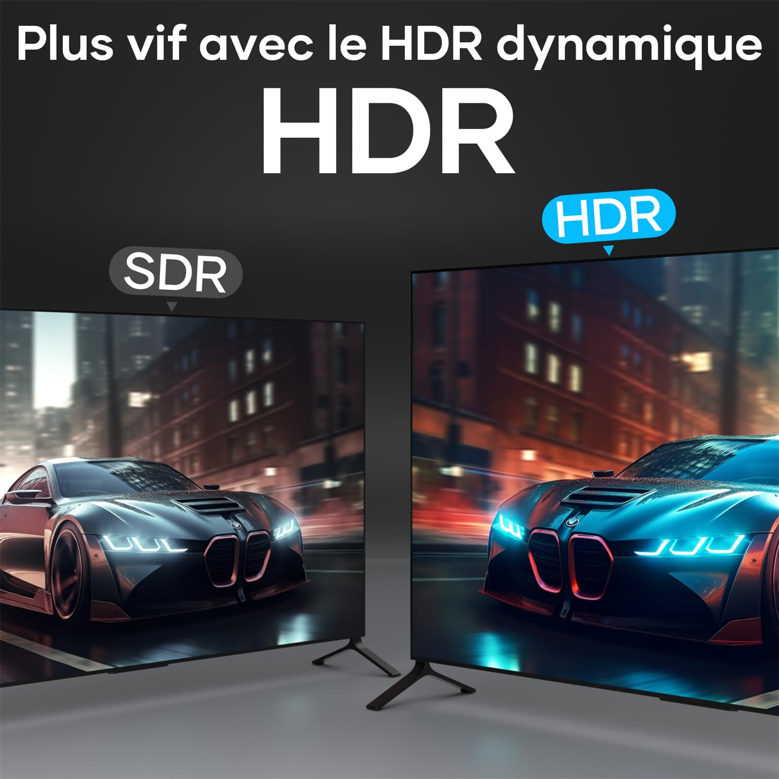 Câble HDMI 2.1 5Mètres 10K 8K Ultra Haute Vitesse 4K@120Hz HDR10 eARC HDCP 2.2 & 2.3 Compatible PS5 X-Box HDTV