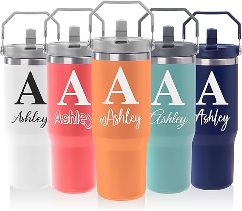 CusCosCes Vaso de 40 onzas con asa y pajita, taza de viaje de café para regalo, apto para portavasos y aislamiento a largo plazo, color azul