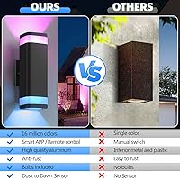 Vista 8 de SHIMR Luz de pared inteligente RGB para exteriores, control de aplicación WiFi, lámpara exterior que cambia de color con sensor de atardecer a