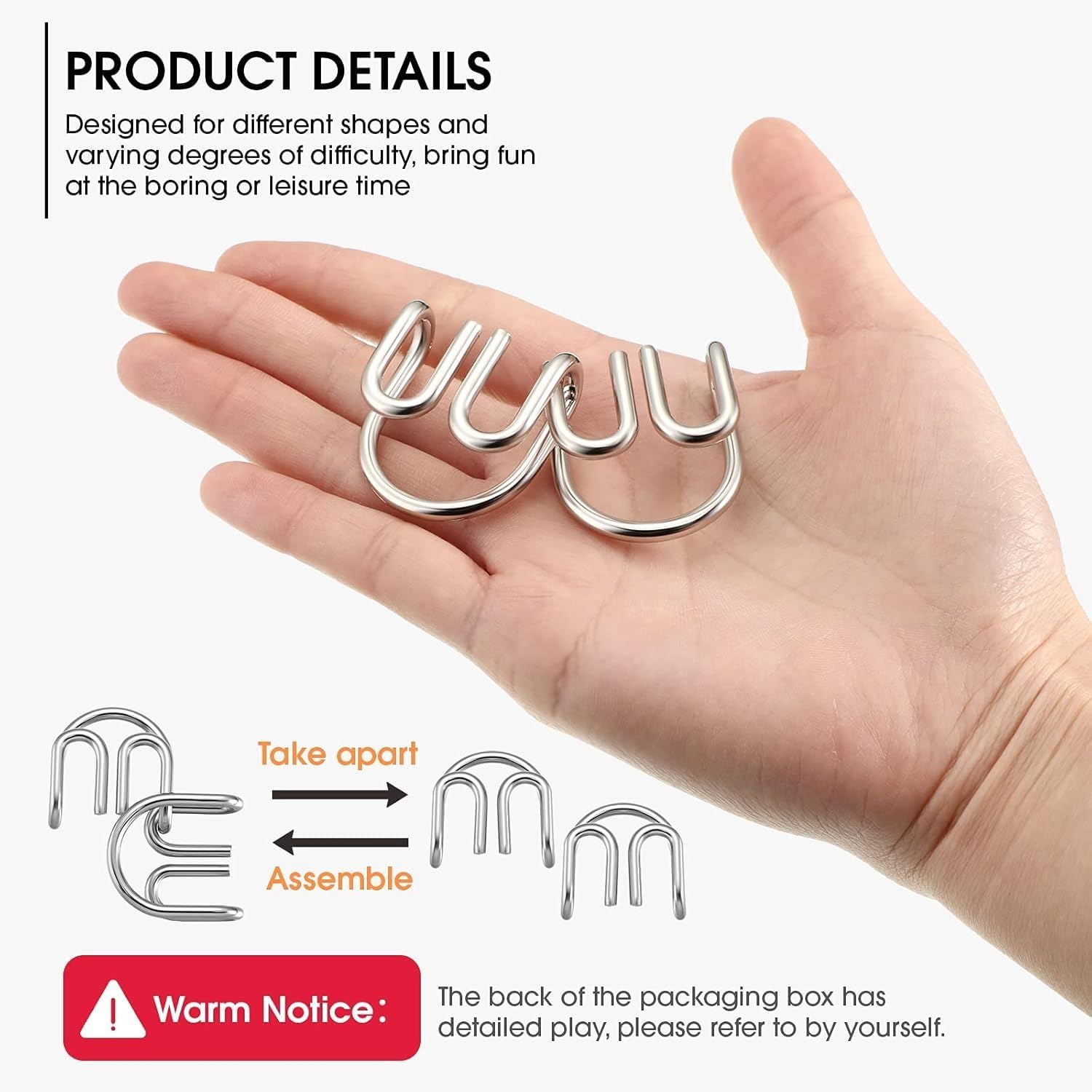 HEAVY DRIVER 8 Pcs Metal Wire Puzzle Set – Brain Teaser IQ Mind Game Educational Disentanglement Puzzles for Kids & Adults (A) 1