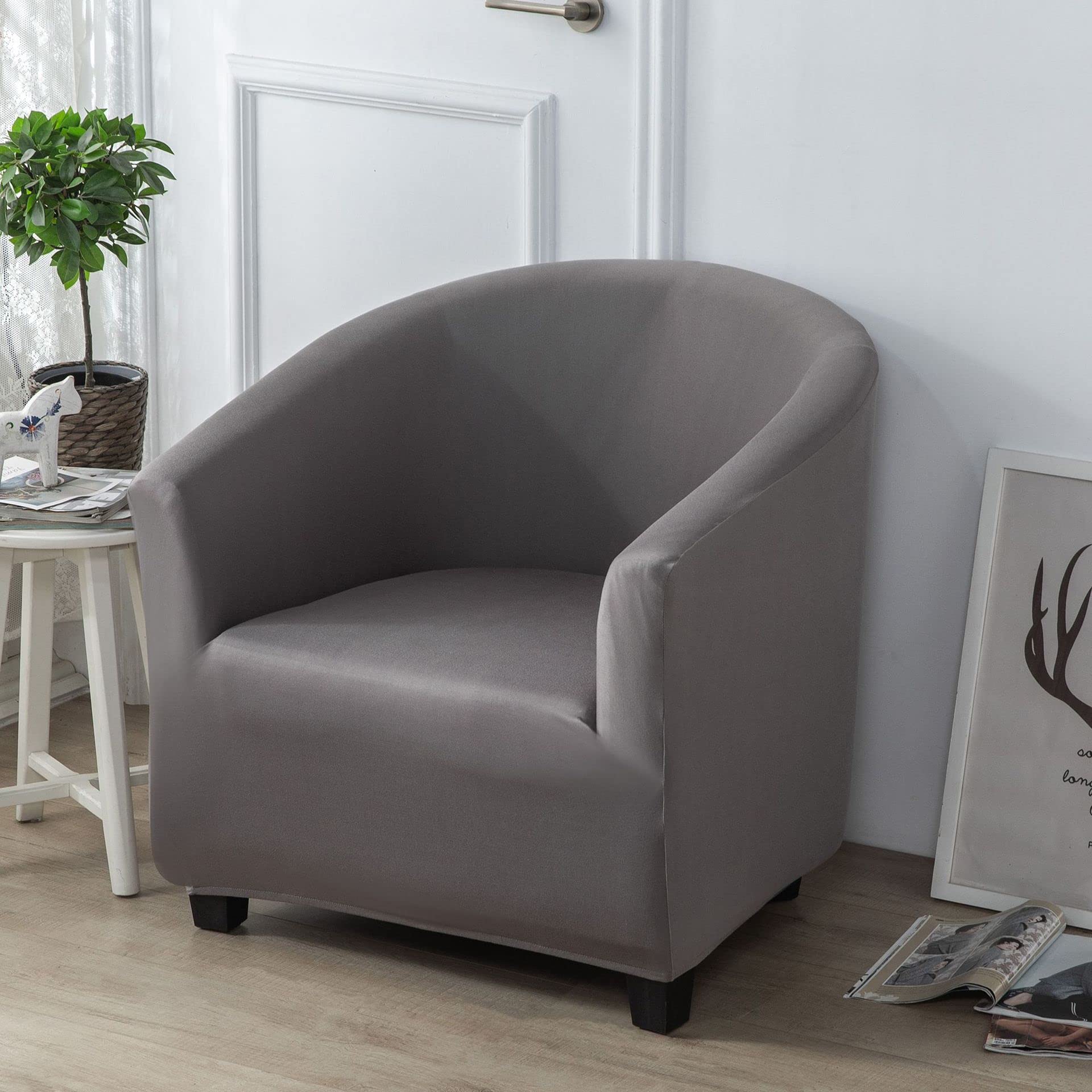 GUYIRT Tub Chair Cover Soft Non Slip Club Chair Slipcover Spandex Removable Armchair Sofa Cover Stretch Stylish Round Barrel Chair Cover with Arms -grey-