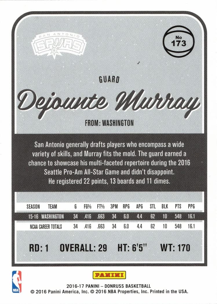 Amazon.com: 2016-17 Panini Donruss Basketball #173 Dejounte Murray