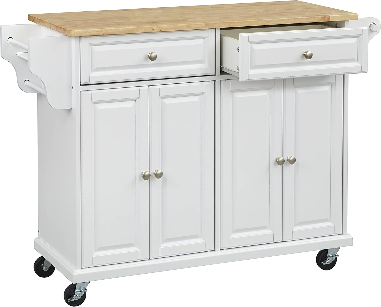 SilkWood Studio Georgia Kitchen Cart with 2 Drawers and 4 Doors, White