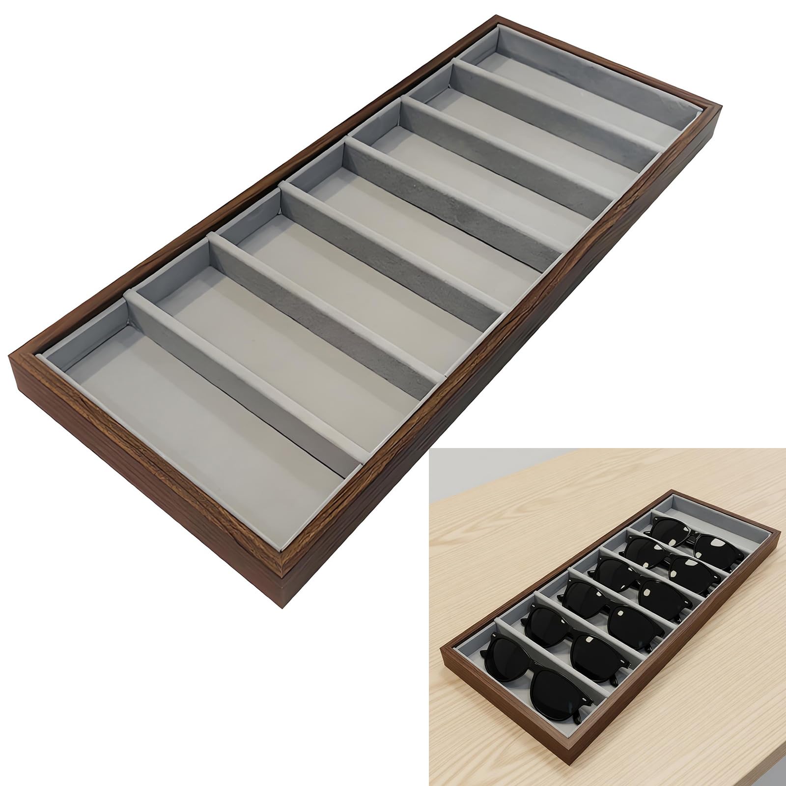 Générique Présentoir à Lunettes en Bois avec Doublure en Flanelle Douce, pour la Maison et Le Bureau, Mallette de Rangement pour Lunettes de Soleil protectrices