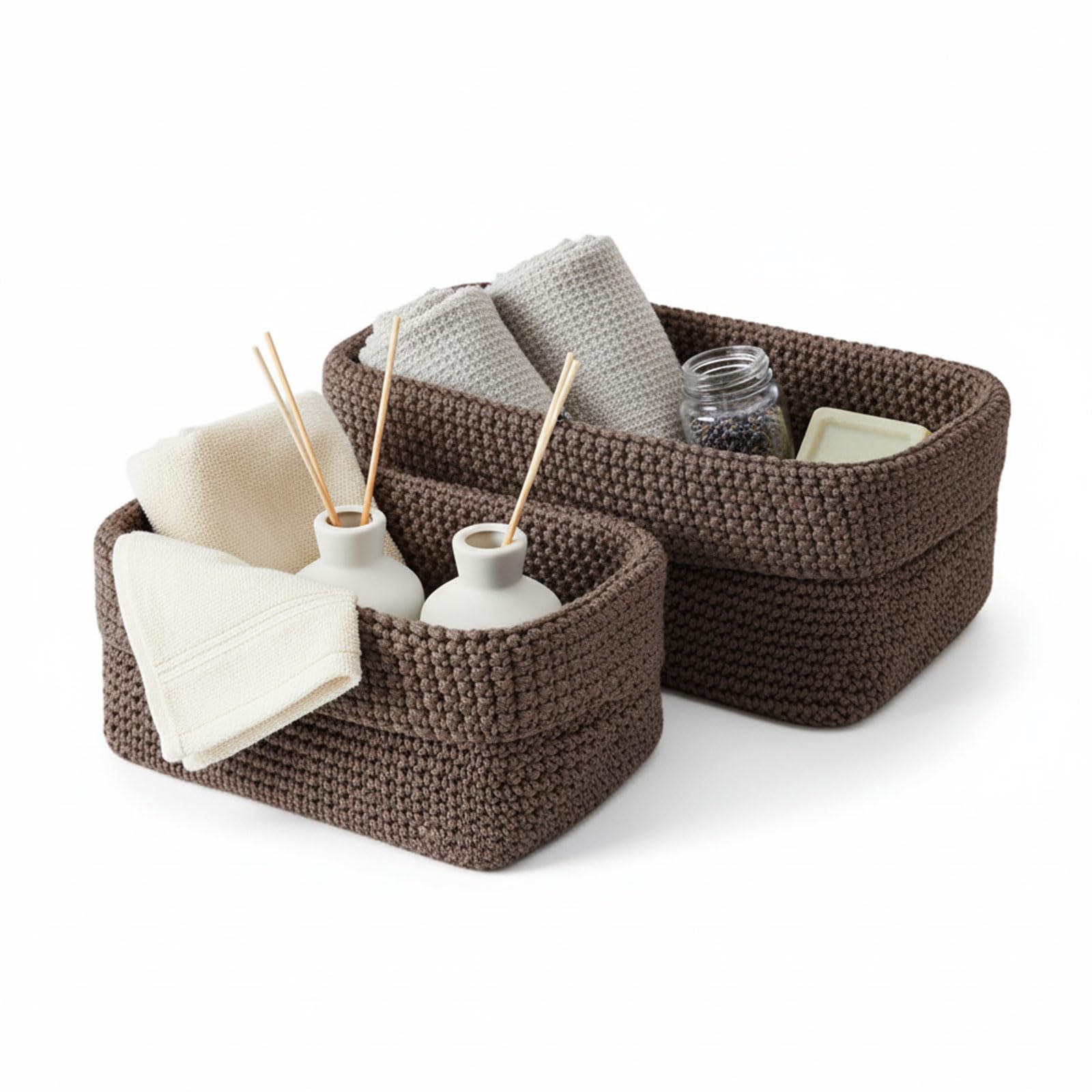 MerwDeeyt 2Pcs Brown Rectangle Storage Basket Fabric Basket Bins 2 Sizes