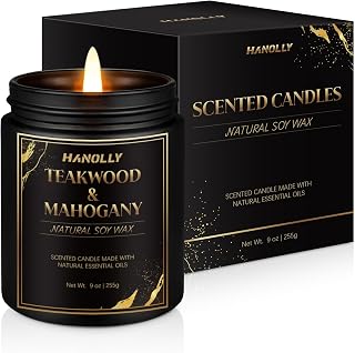 Teakwood & Mahogany Candle, 9 oz Scented Candles for Home Soy Candle Wax, Aromatherapy Candles for Women Men, Birthday Christmas Gifts, Perfect for Creating a Luxurious Ambiance