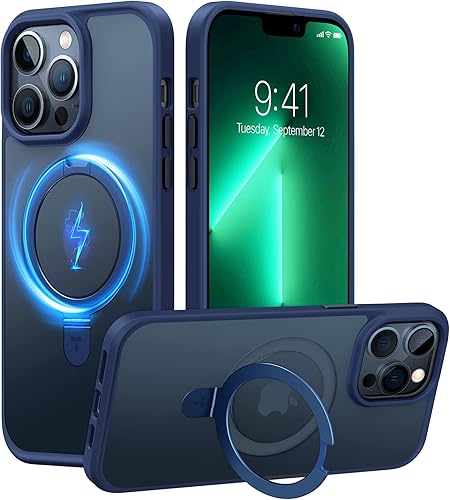 Vista 106 de TORRAS Funda magnética Ostand para iPhone 14 Pro Max [prueba de caídas de grado militar y compatible con MagSafe y soporte integrado] translúcida D