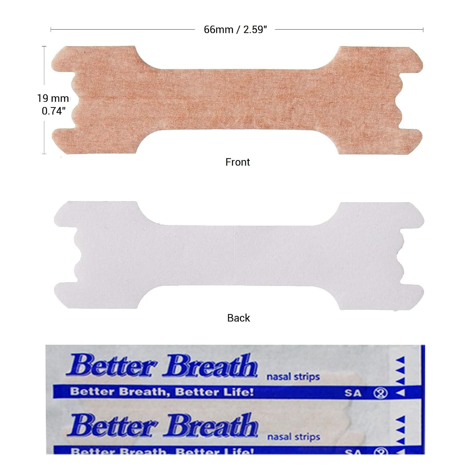 60 Pcs Tiras Nasales Antironquidos, Nasal Strips Deportivas, Tiras Nasales Anti Ronquidos para una Mejor Respiración al Dormir y Hacer Deporte -Talla L 66 x 19mm
