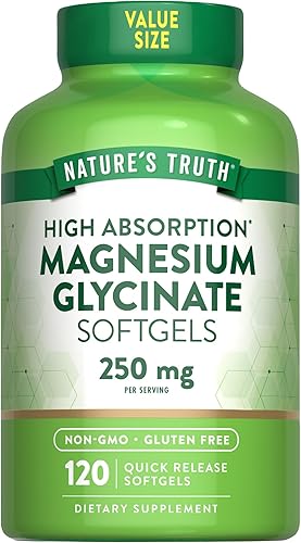 Nature's Truth Glicinato de magnesio 250 mg  120 cápsulas blandas  Alta absorción  Suplemento mineral sin OMG y sin gluten